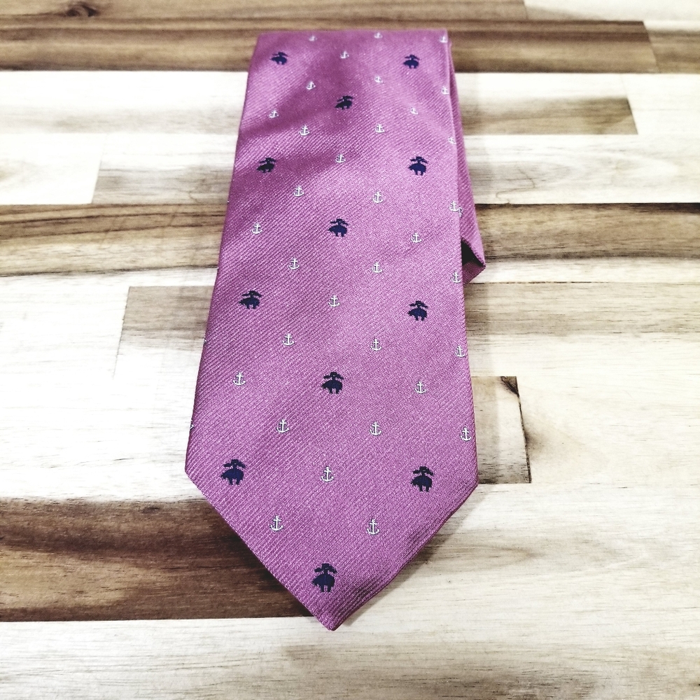 Brooks Brothers Pink Silver Anchor Print 100% Silk Neck Tie Made in USA 58" L